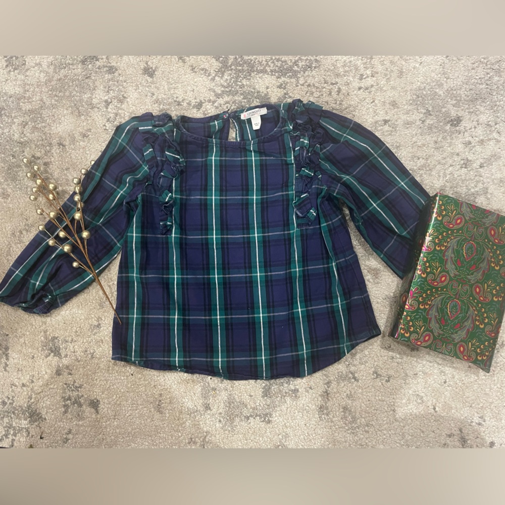 Crewcuts J. Crew Girls Ruffle Shirt Blouse Black Watch Tartan Plaid Size XS 4 5